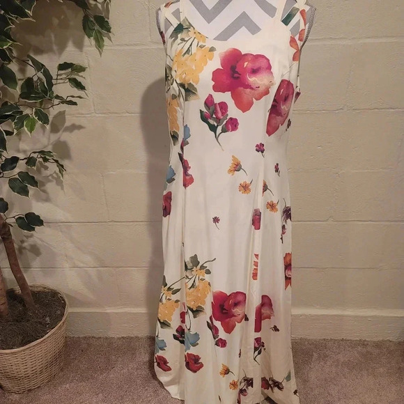 Vintage J.D. Stone Floral  SIZE 12 Sleeveless  Round Neck Midi Dress. - Picture 1 of 13